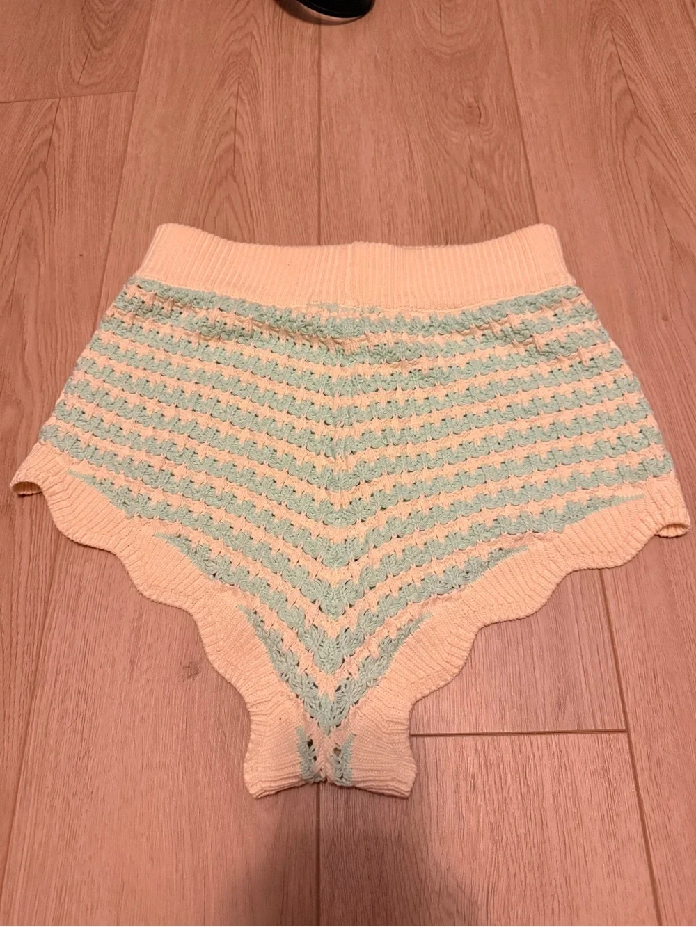 For Love & Lemons Lizzy Stripe Knit Shorts | Mint & Cream | Size L